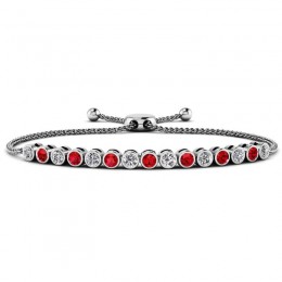 2.00ct Real Diamond & Ruby Bolero Adjustable Bracelet In 14k White Gold