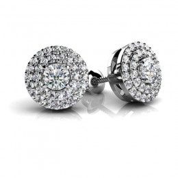 1/10ct Scintillating Round Real Diamond Center Set In A 14k White Gold Dual Halo Mounting With Eversafe Screwbacks Total Weight 1/2ct