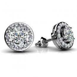 1/10ct Gleaming With Fire Real Diamond With 1/10 Ct Center Set In 2 Tiered Halo 14k White Gold Mounting With Eversafe Screwback Total Weight 1/3ct