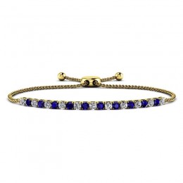 2.00ct Real Diamond & Sapphire Bolero Adjustable Bracelet In 14k Yellow Gold