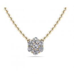 0.50ct 7 Real Diamond Set In A Flower Burst Style In 14 Yellow Gold Pendant With 18" Chain