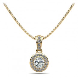 5/8ct Real Diamond Center Set In 14k Gold Halo Setting With Bail And 18" Yellow Gold Chain Total Weight 3/4ct