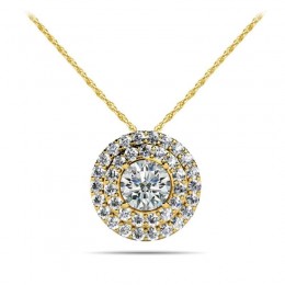 1/6ct Real Diamond Center set in 14K dual halo setting with 18" Yellow Gold chain. Total weight 1/3ct.