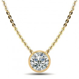 1.00ct Real Diamond Set In 14k Bezel Setting With 18" Yellow Gold Chain