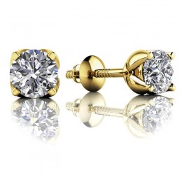 0.25ct Gorgeous Round Real Diamond Set In A Tulip Shaped 14k Yellow Gold Mounting With Eversafe Screwbacks