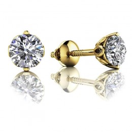 2.00ct Brilliant Round Real Diamond Set In Marquis Shaped 14k Yellow Gold Mounting With Eversafe Screwbacks