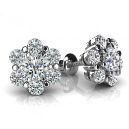 1.00ct Lucky 7 Real Diamond Earing In 14k White Gold For Everyday Wear