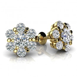 0.50ct Lucky 7 Real Diamond Earing In 14k Yellow Gold For Everyday Wear