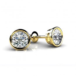2.00ct Luminous Round Real Diamond Set In A Bazel Set 14k Yellow Gold Mounting With Eversafe Screwbacks