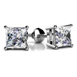 1.00ct Radiant Princess Cut Real Diamond Set In 14k White Gold Mounting With Eversafe Screwbacks