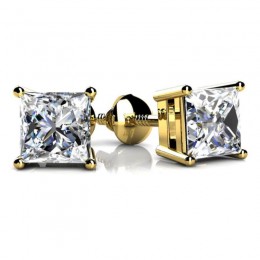 1.00ct Radiant Princess Cut Real Diamond Set In 14k Yellow Gold Mounting With Eversafe Screwbacks