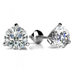 1.50ct Vivid Round Real Diamond Set In Contemporary Martini Glass Shaped Three Prong 14k White Gold Mounting With Eversafe Screwbacks