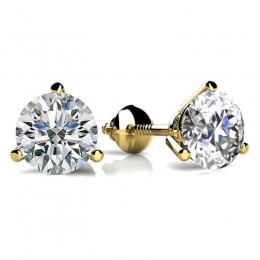 1.50ct Vivid Round Real Diamond Set In Contemporary Martini Glass Shaped Three Prong 14k Yellow Gold Mounting With Eversafe Screwbacks
