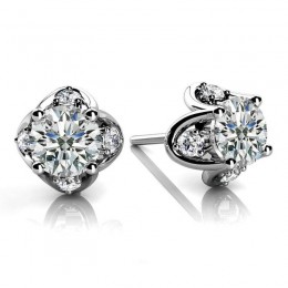 0.50ct Real Diamond Contemporary Tulip Shaped Earrings In 14k White Gold
