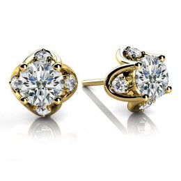 0.33ct Real Diamond Contemporary Tulip Shaped Earrings In 14k Yellow Gold
