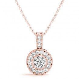 1/5ct Real Center Diamond Set In A 14k Gold Halo Diamond Pendant With 18" Rose Gold Chain Total Weight 1/3ct