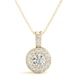 1/5ct Real Center Diamond Set In A 14k Gold Halo Diamond Pendant With 18" Yellow Gold Chain Total Weight 1/3ct