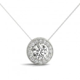 1.00ct Real Center Diamond Set In A 14k Gold Halo Diamond Pendant With 18" White Gold Chain Total Weight 1.16ct