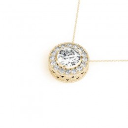 1.00ct Real Center Diamond Set In A 14k Gold Halo Diamond Pendant With 18" Yellow Gold Chain Total Weight 1.16ct
