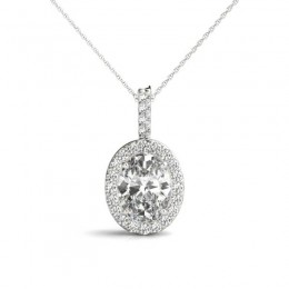 2.00ct Real Center Diamond Set In 14k Gold Halo Diamond Pendant With 18" White Gold Chain Total Weight 2.20ct