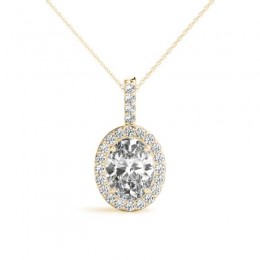 1/2ct Real Center Diamond Set In 14k Gold Dual Halo Diamond Pendant With 18" Yellow Gold Chain Total Weight 2/3ct
