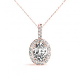 2.00ct Real Center Diamond Set In 14k Gold Halo Diamond Pendant With 18" Rose Gold Chain Total Weight 2.20ct