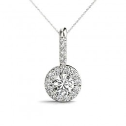 1.50ct Center Round Real Diamond Set In A 14k Gold Halo Diamond Pendant With 18" White Gold Chain Total Weight 2.00ct
