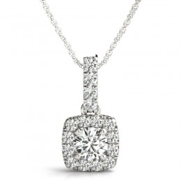 1/4ct Real Center Diamond Set In A 14k Gold Halo Diamond Pendant With 18" White Gold Chain Total Weight 19/50ct