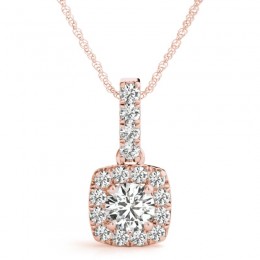 3/4ct Real Center Diamond Set In A 14k Gold Halo Diamond Pendant With 18" Rose Gold Chain Total Weight 1.00ct