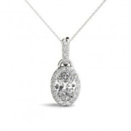3/4ct Real Center Diamond Set In 14k Gold Halo Diamond Pendant With 18" White Gold Chain Total Weight 0.88ct