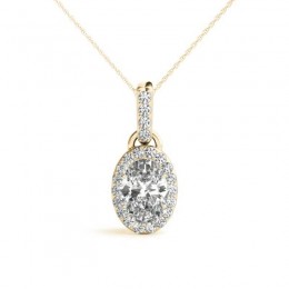 1/2ct Real Center Diamond Set In 14k Gold Halo Diamond Pendant With 18" Yellow Gold Chain Total Weight 2/3ct