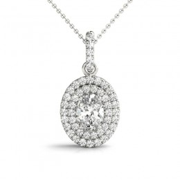 3/4ct Real Center Diamond Set In 14k Rose Gold Dual Halo Diamond Pendant With 18" White Gold Chain Total Weight 1.00ct