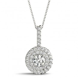 1/4ct Real Center Diamond Set In 14k Gold Dual Halo Diamond Pendant With 18" White Gold Chain Total Weight 1/2ct