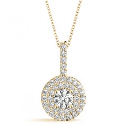 1.50ct Real Center Diamond Set In 14k Gold Dual Halo Diamond Pendant With 18" Yellow Gold Chain Total Weight 1.83ct