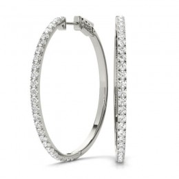 1.00ct 30 Mm Hoop Earrings Set With Brilliant Real Diamonds In 14k White Gold