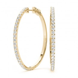 1.00ct 30 Mm Hoop Earrings Set With Brilliant Real Diamonds In 14k Yellow Gold