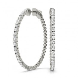 1.50ct 19 Mm Hoop Earrings Set With Brilliant Real Diamonds In 14k White Gold