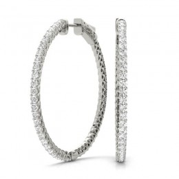 0.75ct 38 Mm Hoop Earrings Set With Brilliant Real Diamonds In 14k White Gold
