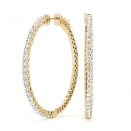 0.50ct 38 Mm Hoop Earrings Set With Brilliant Real Diamonds In 14k Yellow Gold