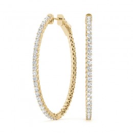 0.75ct 31 Mm Hoop Earrings Set With Brilliant Real Diamonds In 14k Yellow Gold