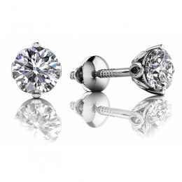 0.50ct Brilliant Round Real Diamond Set In Marquis Shaped 14k White Gold Mounting With Eversafe Screwbacks