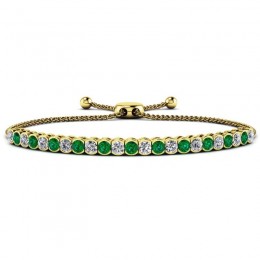 2.00ct Real Diamond & Emerald Bolero Adjustable Bracelet In 14k Yellow Gold