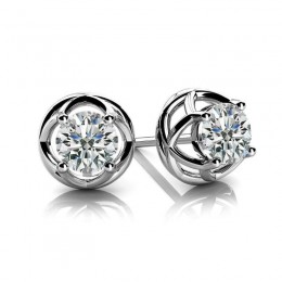 0.75ct Glittering Round Real Diamond Set In A Contemporary V Shaped 14k White Gold Mounting With Eversafe Screwbacks