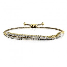 1.50ct Real Diamond Twin Strand Adjustable Bracelet In 14k Yellow Gold
