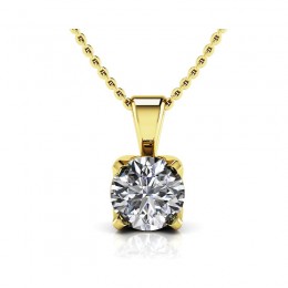 1/2ct Real Diamond Set In A Tulip Shaped 14k Gold Solitaire Pendant With 18" Yellow Gold Chain