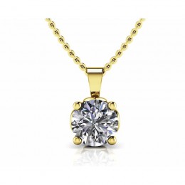 1ct Real Diamond Set In Lotus Flower Shaped 14k Gold Solitaire Pendant With 18" Yellow Gold Chain