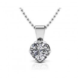 1ct Real Diamond Set In A Flower Blossom 14k Gold Solitaire Pendant With 18" White Gold Chain