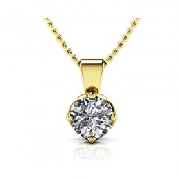 1/4ct Real Diamond Set In A Flower Blossom 14k Gold Solitaire Pendant With 18" Yellow Gold Chain