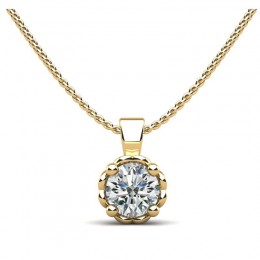 1ct Real Diamond Set In A Heart Shaped 14k Gold Solitaire Pendant With 18" Yellow Gold Chain