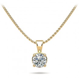 1/4ct Real Diamond Set In A 14k Gold Classic Basket Setting Solitaire Pendant With 18" Yellow Gold Chain